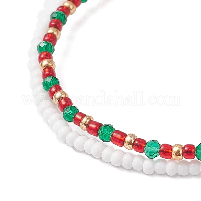 3 шт. Рождественские браслеты из стеклянных бусин и стеклянных бусин BJEW-MZ00240-1