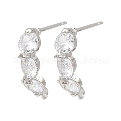 Плоские круглые латунные серьги-гвоздики с микропаве из прозрачных кубических цирконий KK-F921-10P-1