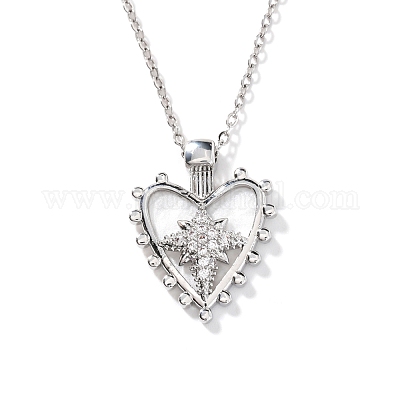 Блестящие латунные ожерелья с подвеской в форме сердца и звезды из прозрачного кубического циркония RQ9557-1-1