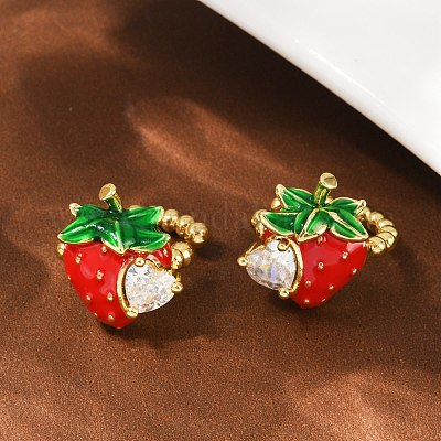 Серьги-каффы из клубничной латуни с микропаве из прозрачных кубических цирконий EJEW-F895-20G-1