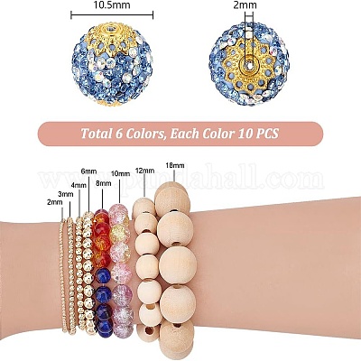 60 шт. 6-х цветные бусины из полимерной глины ручной работы со стразами PORC-PH0001-38-1