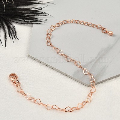 Латунь сердца ссылка браслеты для женщин BJEW-G735-07RG-1