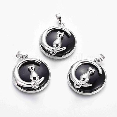 Подвески в виде котенка из натурального окрашенного и нагретого черного агата G-J386-B05-1