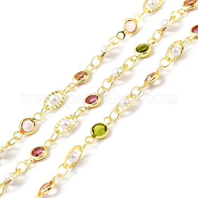 Плоская круглая и овальная цепь ручной работы из экологически чистой латуни и стекла CHC-E023-26G-1