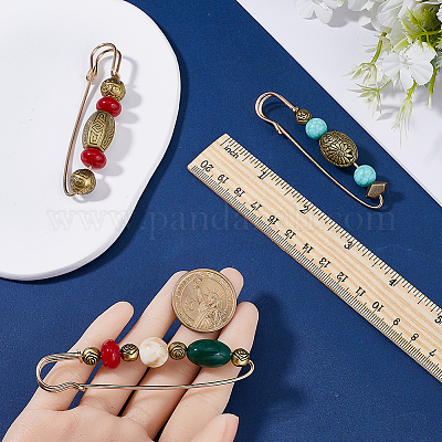 3 шт. 3 стиля пластиковых брошей-булавок с бусинами JEWB-GF0001-39-1