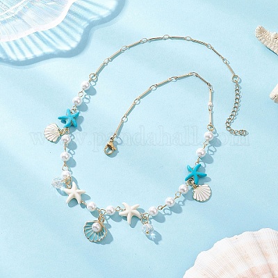 Ожерелья с подвеской в форме ракушки из сплава эмали для женщин NJEW-TA00216-1