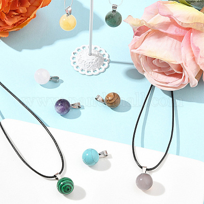 Наборы для самостоятельного изготовления ожерелий с подвесками из натуральных и синтетических драгоценных камней и вощеного шнура DIY-FS0008-47-1