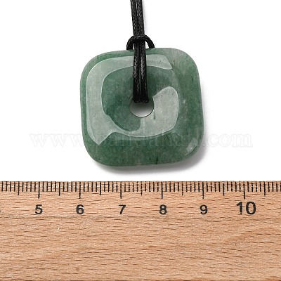 Натуральный зеленый авантюрин квадратные подвески черные шнуры из искусственной кожи ожерелья X-NJEW-K285-01B-1