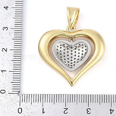 Подвески из латуни с покрытием в форме сердца и микропаве из прозрачного кубического циркония KK-P287-48A-GP-1