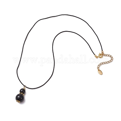 Ожерелья из натурального черного оникса (окрашенного и нагретого) в форме тыквы NJEW-JN05246-01-1