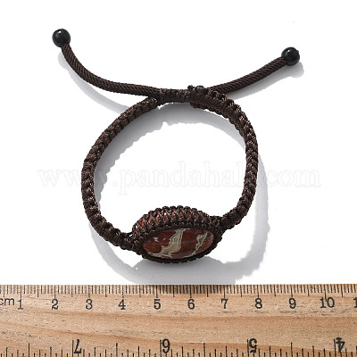 Регулируемые овальные браслеты из натуральной красной яшмы с плетеными бусинами BJEW-H626-02-13-1