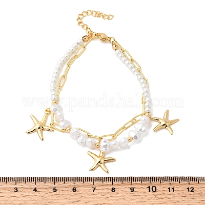Браслеты с подвесками в виде морских звезд из нержавеющей стали 304 для женщин BJEW-F520-06G-1