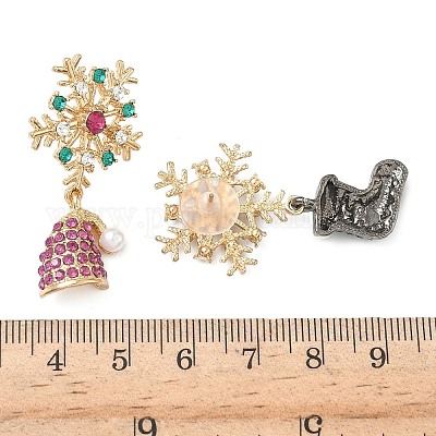 Рождественские серьги-гвоздики со стразами из сплава EJEW-F399-01G-1