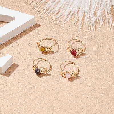 Круглое плетеное кольцо на палец с натуральным драгоценным камнем RJEW-JR00502-1