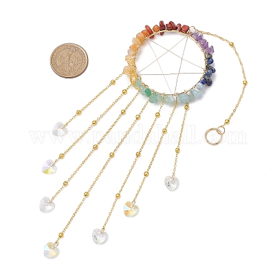 Кольцо с натуральными драгоценными камнями в виде чакры HJEW-JM02367-1