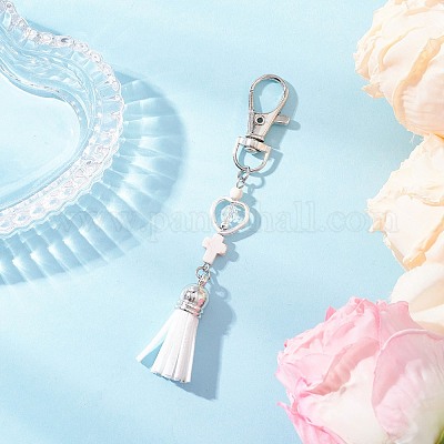 Подвеска-крест из искусственной замши с кисточкой и синтетической бирюзой HJEW-JM03664-02-1