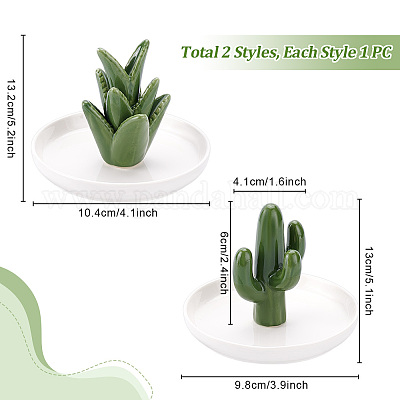 2 шт. 2 стиля фарфоровые тарелки для украшений с изображением кактуса и алоэ DJEW-PH0001-58-1