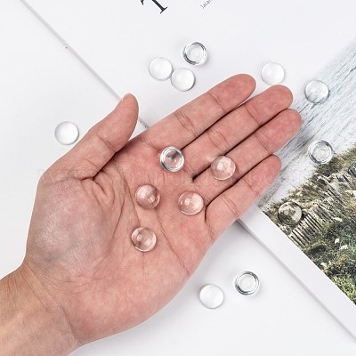 Прозрачный полукруглый стеклянные кабошоны X-GGLA-R027-14mm-1