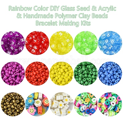 Наборы для изготовления браслетов из разноцветных стеклянных и акриловых бусин ручной работы из полимерной глины DIY-FS0007-74-1