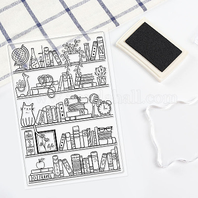 GLOBLELAND Book Clear Stamps Bookcase Bookshelf Transparent Silicone Stamp  Seal for Card Journal Diary Making Decoration and DIY Scrapbooking
