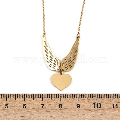Женское ожерелье с подвеской в виде сердца из нержавеющей стали 304 с крыльями ангела NJEW-G176-03G-1