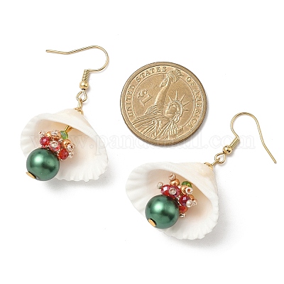 Серьги-ракушки из нержавеющей стали 304 с круглыми подвесками EJEW-MZ00549-02-1