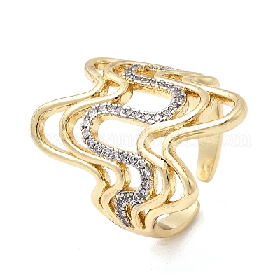 Латунные кольца из манжеты с прозрачным цирконием RJEW-H262-02G-1