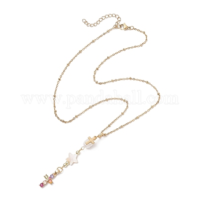 Подвеска-крест из натурального пресноводного жемчуга NJEW-JN05365-1