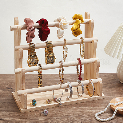 4-уровневые деревянные держатели для резинок для волос ODIS-WH0348-220-1