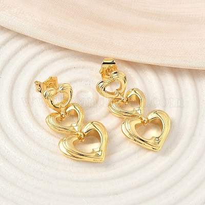 Серьги-гвоздики из латуни в форме сердца EJEW-F389-05G-1