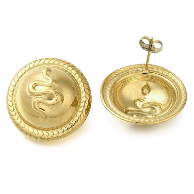 Ионное покрытие (ip) 304 нержавеющая сталь плоская круглая с серьгами-гвоздиками в форме змеи EJEW-I312-07G-1