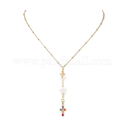 Подвеска-крест из натурального пресноводного жемчуга NJEW-JN05365-1