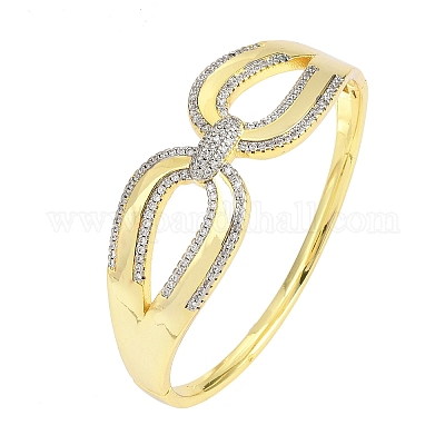 Латунные браслеты с микропаве из прозрачных кубических цирконий для женщин BJEW-D368-02G-1