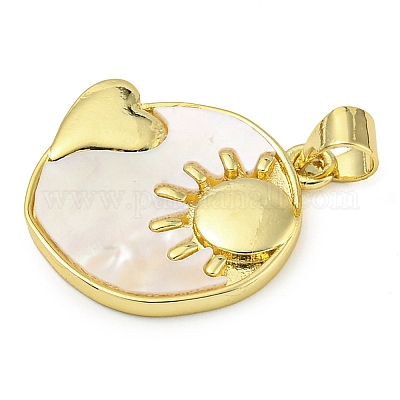 Плоские круглые подвески в форме сердца из латуни KK-Z063-13G-01-1