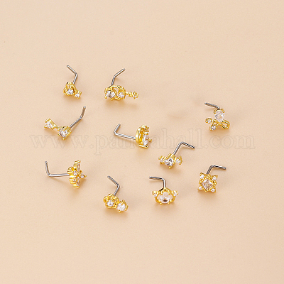 Кольца для носа Г-образной формы из хирургической нержавеющей стали 316L с микропаве из прозрачного кубического циркония WGD2F1E-23-1