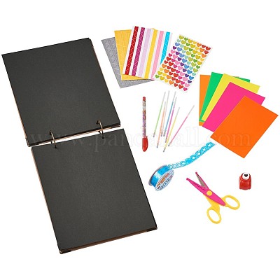 DIY Photo Album Scrapbook Set, with Loose-leaf Photo Albums, Photo Corners,  Water Chalk Pen, Decorative Adhesive Tapes, Craft Lace Scissors, Printing