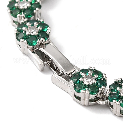 Браслеты-цепочки с цветочным звеном из латуни и циркония для женщин BJEW-A018-03P-05-1