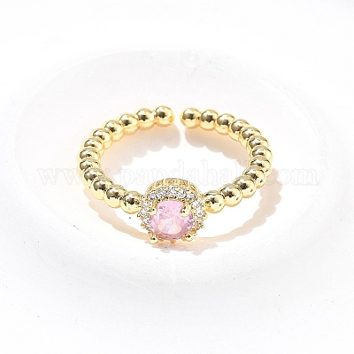 Круглые латунные браслеты-манжеты и кольца с микропаве из кубического циркония для женщин SJEW-R002-01G-06-1