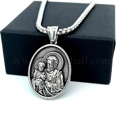 Мужские подвески-ожерелья из нержавеющей стали 304 с изображением Святого Иосифа и младенца Иисуса VJ3580-1