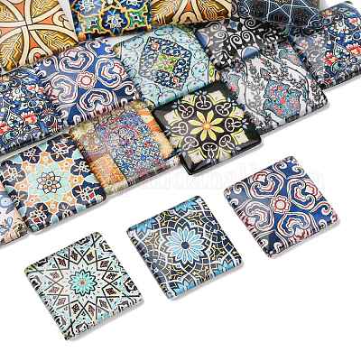 20 шт. кабошонов с плоским дном из печатного стекла GGLA-FS0001-21-1