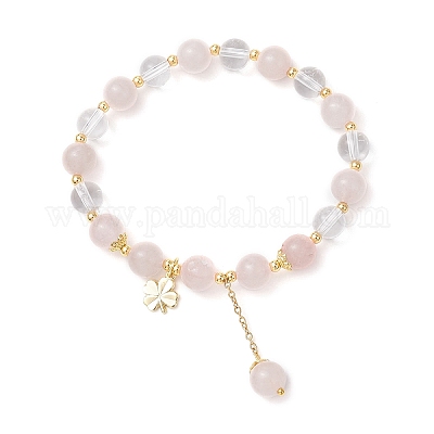 Браслеты из круглых бусин из натурального кварца и розового кварца BJEW-JB11935-02-1
