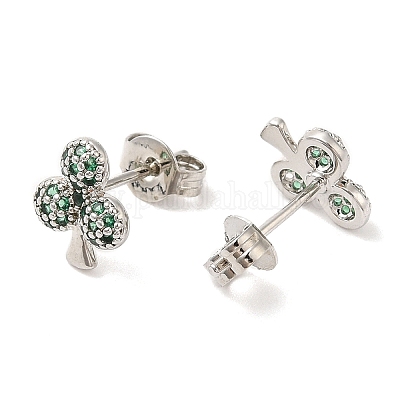 Серьги-пусеты из латуни «Туз треф» с цирконием для женщин EJEW-A101-04P-1