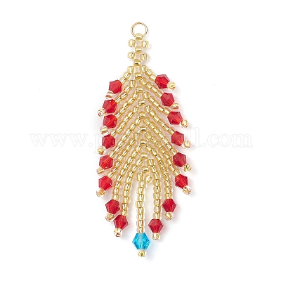 Большие подвески из стеклянных бусин в форме перьев PALLOY-MZ00949-01-1