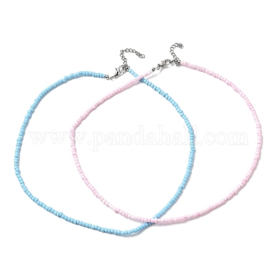 2шт 2 цвета набор ожерелья из стеклянного бисера NJEW-FZ00028-1