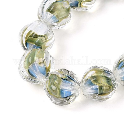 Фактурные внутренние бусины-лэмпворк ручной работы с цветком LAMP-T024-07C-1