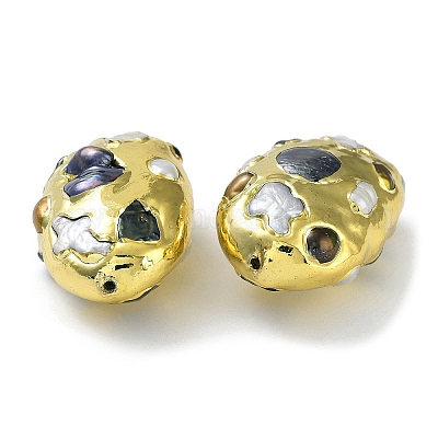 Обшивка стойки латунными бусинами с натуральным жемчугом кеши в стиле барокко KK-K348-14G-1