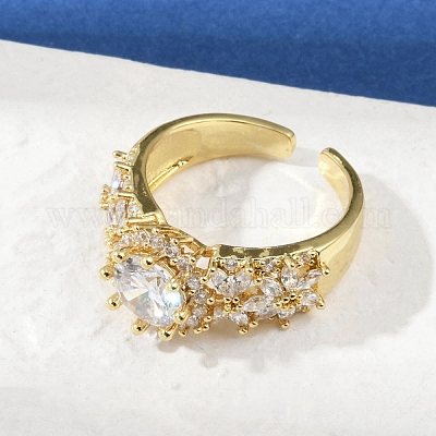 Регулируемые манжеты-кольца из латуни с микропаве из кубического циркония для женщин RJEW-C129-04G-1