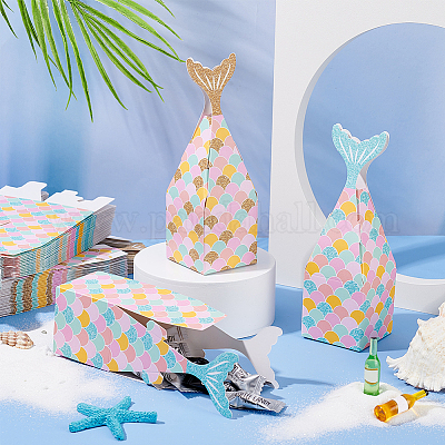 56 шт. 2-х цветные бумажные коробки для конфет с изображением русалки CON-OC0001-49-1