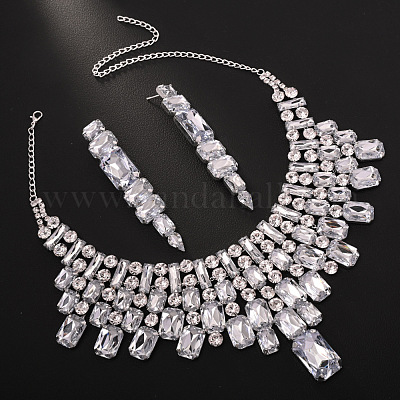 Прямоугольный и плоский круглый сплав с хрустальным кулоном и серьгой-гвоздиком FS-WGA507D-01-1