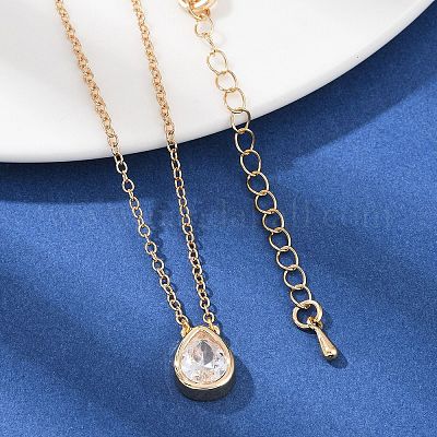 Женские ожерелья с подвеской из латуни и прозрачного кубического циркония NJEW-Z079-02G-01-1